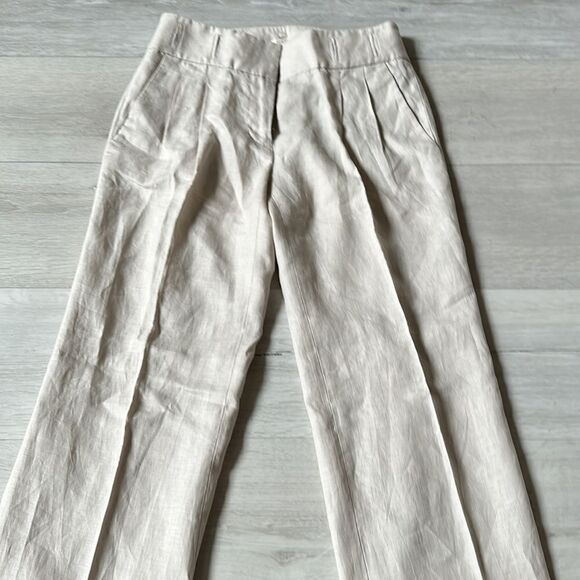 J. Crew Linen Pleasted Wide Waisted Pants in Light Khaki Size 0 Nwot - Picture 5 of 8